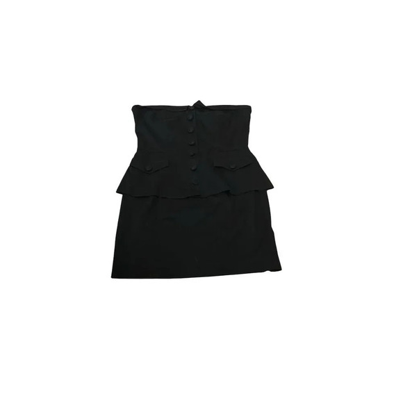 Women's Black Strapless Mini Dress L Party Cocktail Button Detail - Picture 2 of 6